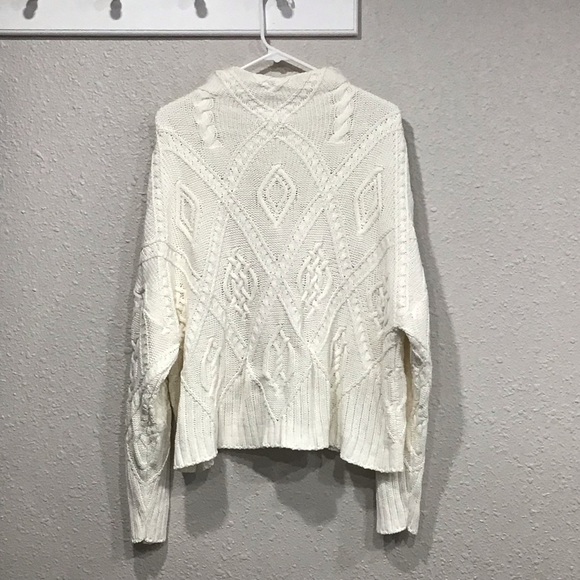 Melrose and Market Ivory Chunky Cable Knit Mock Neck Sweater Women’s L Oversized - Picture 4 of 4